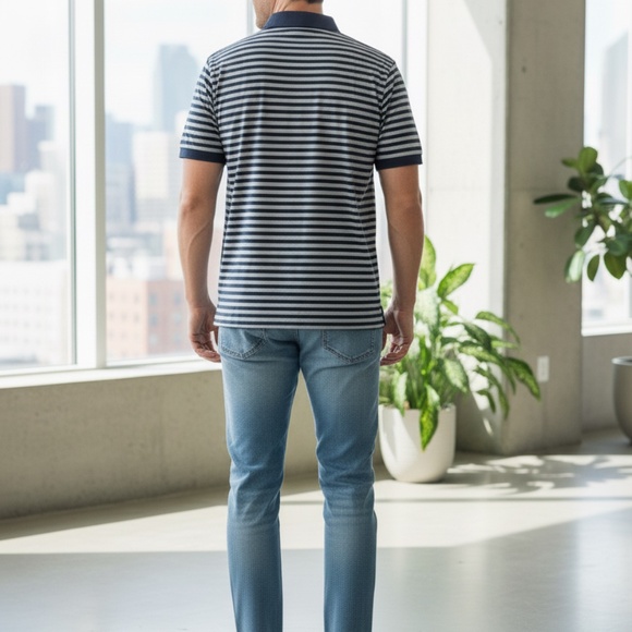 Peter Millar Striped Polo Shirt Navy/Gray Size M - Picture 4 of 4